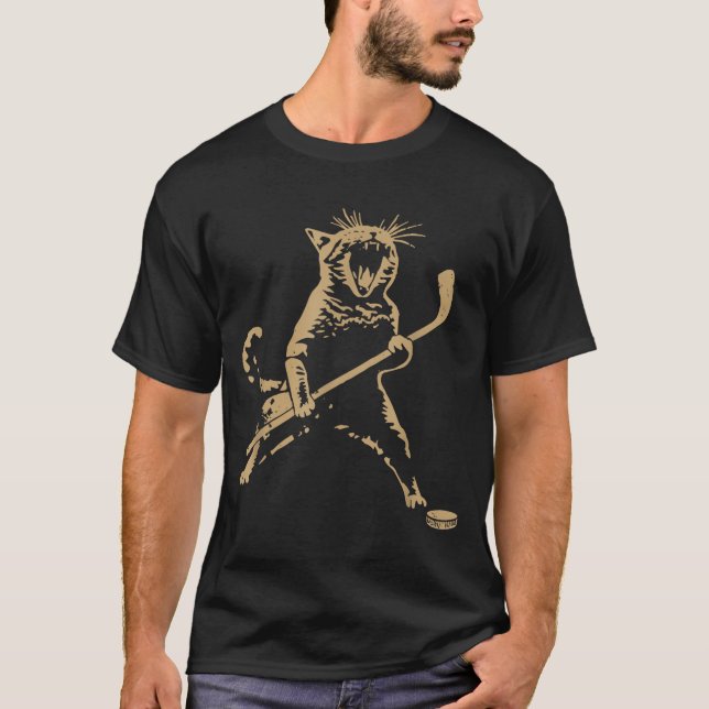 Camiseta Cute Cat Playing Ice Hockey Lover Player Funny  (Frente)