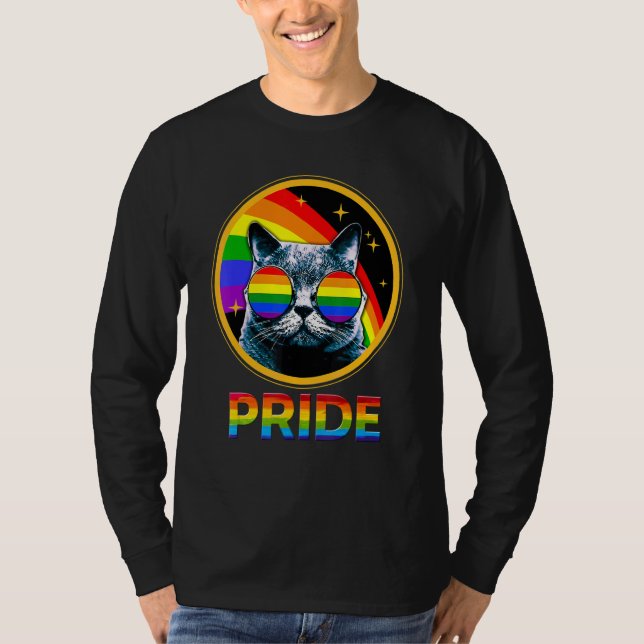 Camiseta Cute Cat Pride Rainbow LGBTQ LGBT Gay Lesbian Prid (Frente)