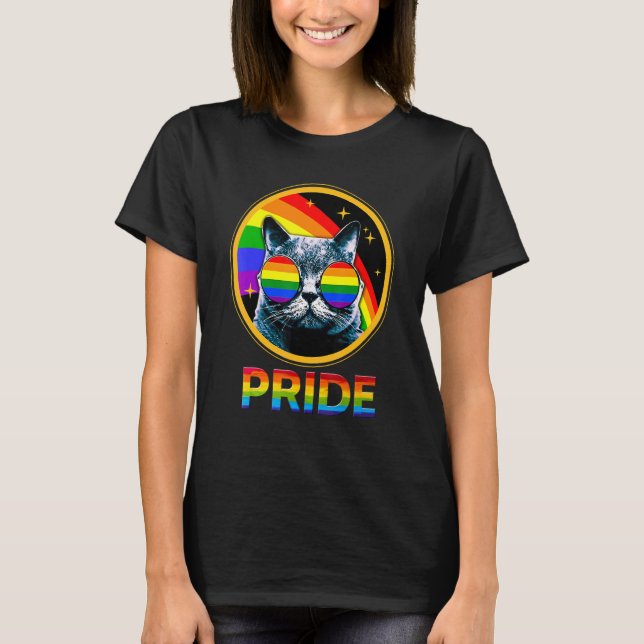 Camiseta Cute Cat Pride Rainbow LGBTQ LGBT Gay Lesbian Prid (Frente)
