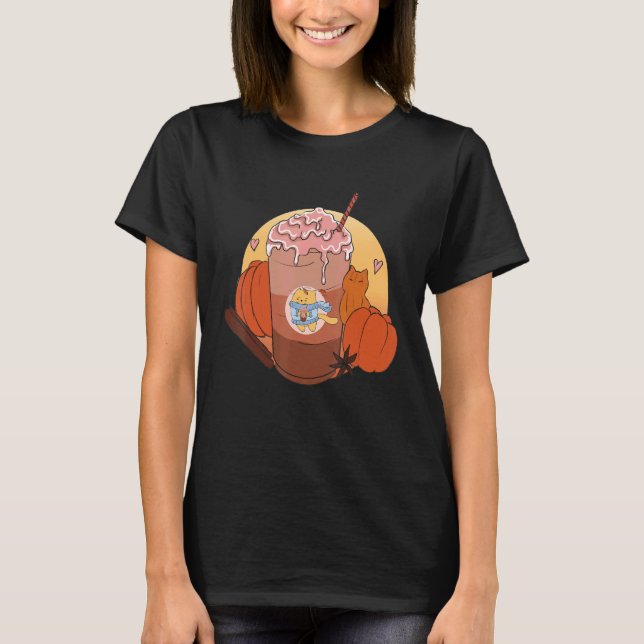 Camiseta Cute Cat Pumpkin Spice Coffee Latte Fall Autumn Se (Frente)