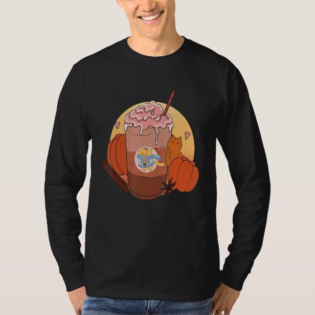 Camiseta Cute Cat Pumpkin Spice Coffee Latte Fall Autumn Se (Frente)