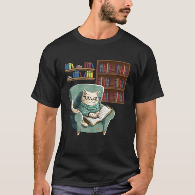 Camiseta Cute Cat Reading Book Bookworms Cat  Reading (Frente)