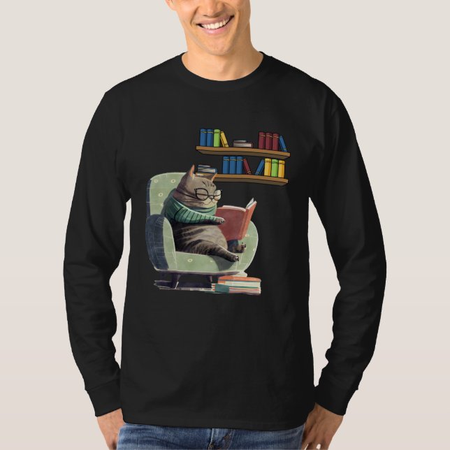 Camiseta Cute Cat Reading Book Bookworms Cat  Reading  2 (Frente)