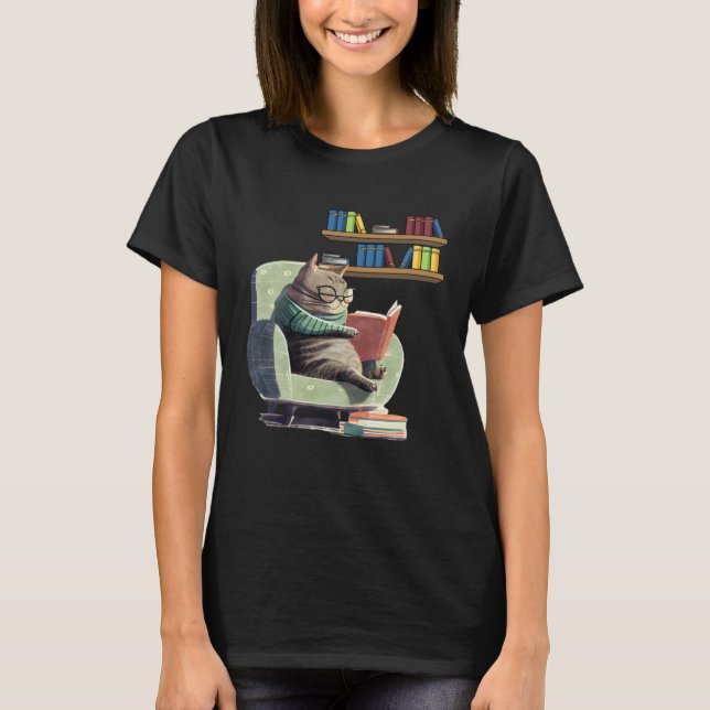Camiseta Cute Cat Reading Book Bookworms Cat  Reading  2 (Frente)