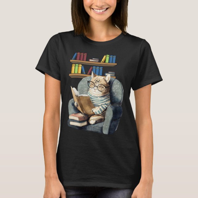 Camiseta Cute Cat Reading Book Bookworms Cat Reading 3 (Frente)
