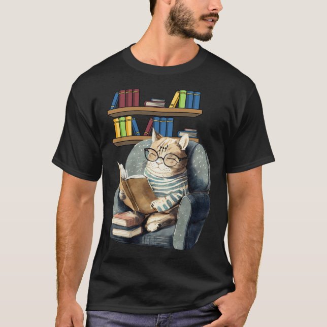 Camiseta Cute Cat Reading Book Bookworms Cat Reading 3 (Frente)