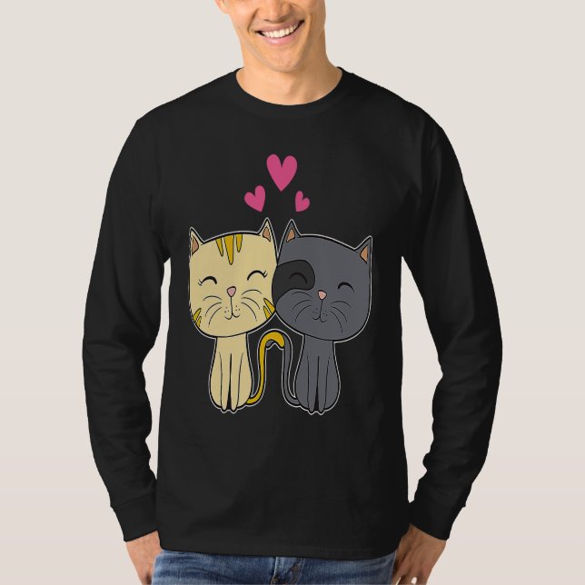 Camiseta Cute Cat Red Heart  for Him Her Cat  Valentine Day (Frente)