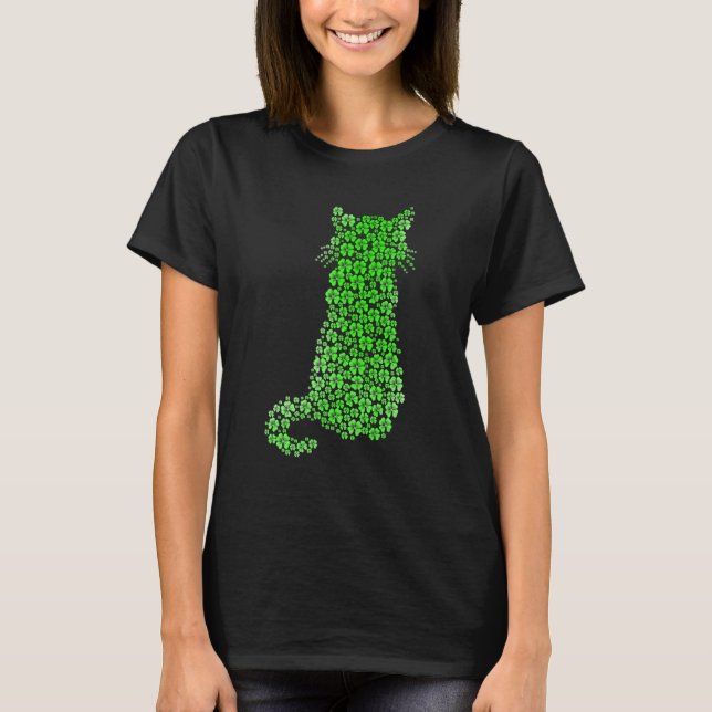 Camiseta Cute Cat St Patricks Day Clover Lucky Cat Mom Sham (Frente)