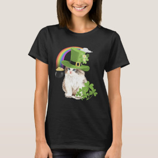 Camiseta Cute Cat  St Patricks Day Shamrock Rainbow Patty K