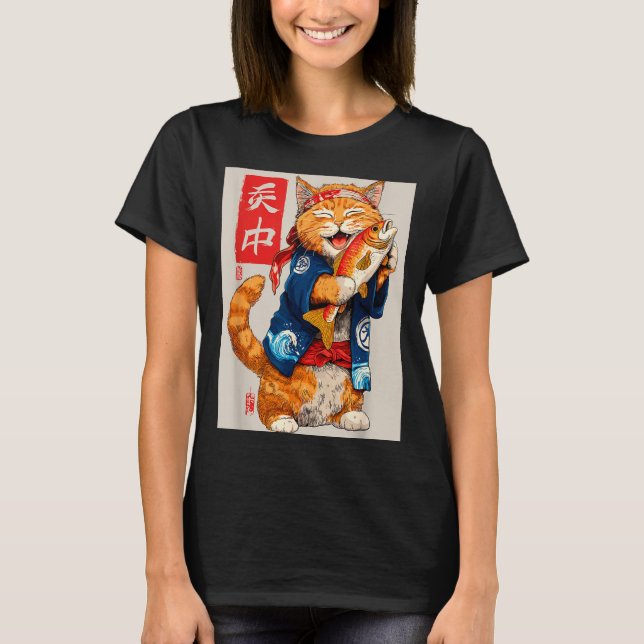 Camiseta Cute Cat Sushi Japanese Food Anime Graphic Tees Me (Frente)