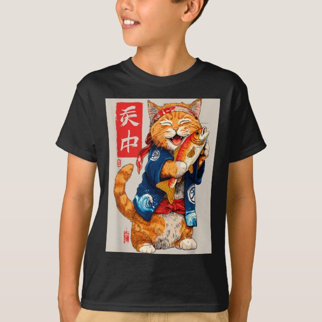 Camiseta Cute Cat Sushi Japanese Food Anime Graphic Tees Me (Frente)