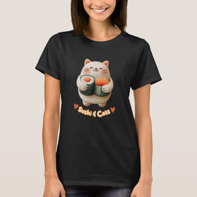 Camiseta Cute Cat Sushi Kawaii Kitty Fan Japanese Foodie (Frente)