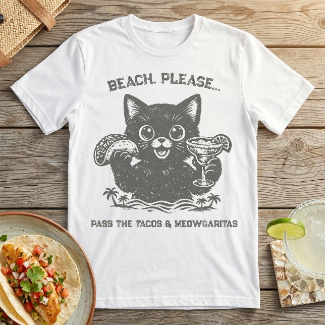 Camiseta Cute Cat & Taco Beach Please Margarita T-Shirt (Criador carregado)