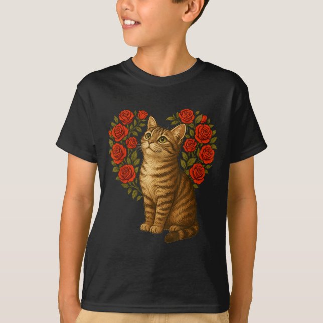 Camiseta Cute Cat Valentines Floral Heart Funny Cat Lovers  (Frente)