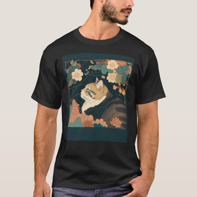 Camiseta Cute Cat Watercolor Botanical Garden Aesthetic Cat (Frente)