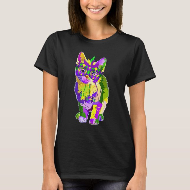 Camiseta Cute Cat Wearing Carnival Mask Mardi Gras Cat (Frente)
