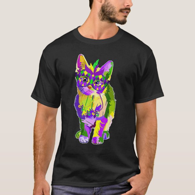 Camiseta Cute Cat Wearing Carnival Mask Mardi Gras Cat (Frente)