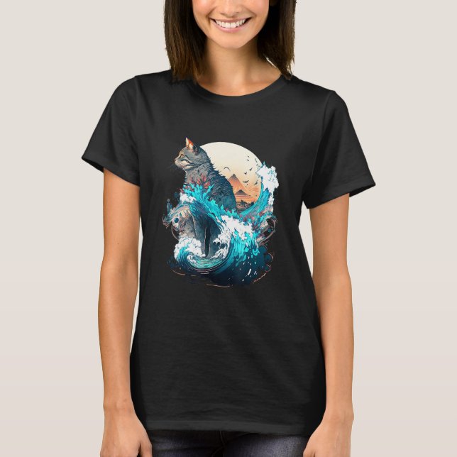 Camiseta Cute Cat with a ocaen wave Illustration 1 (Frente)