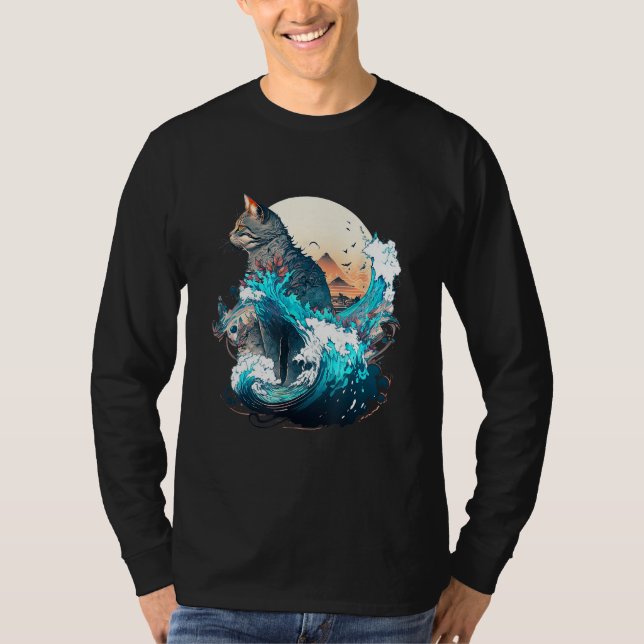 Camiseta Cute Cat with a ocaen wave Illustration 1 (Frente)