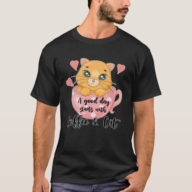 Camiseta Cute Cat With Heart Coffee Mug Cat  for Women Girl (Frente)