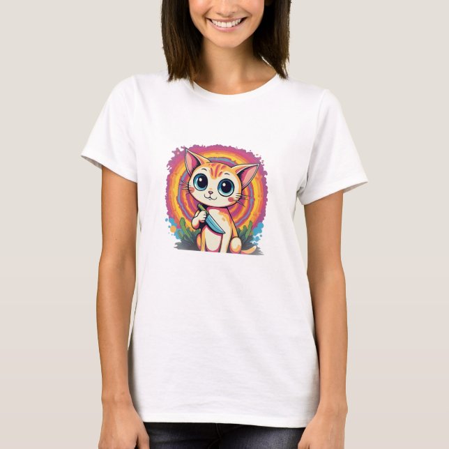 Camiseta Cute Cat With Knife – “What?” Funny T-Shirt (Frente)