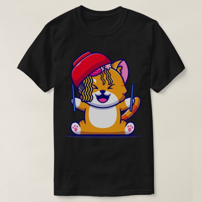 Camiseta Cute Cat With Ramen Noodle Bowl And Chopstick Cart (Frente do Design)