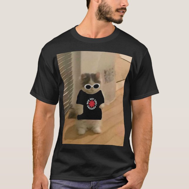 Camiseta Cute Cat with RHCP Shirt and Sunglasses T-Shirt  (Frente)