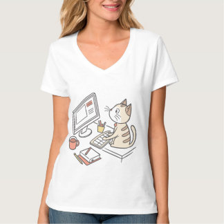 Camiseta Cute Cat Working on Laptop T-Shirt - Funny Remote