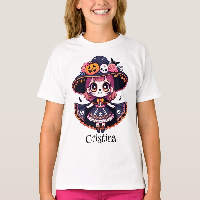 Camiseta Cute catrina girl halloween personalized (Frente)