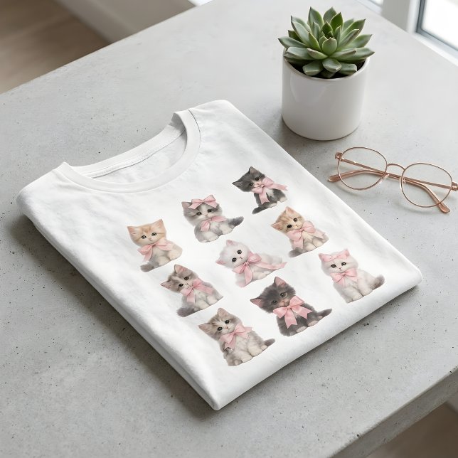 Camiseta Cute Cats Adorable Pink Bow Kittens   (Criador carregado)