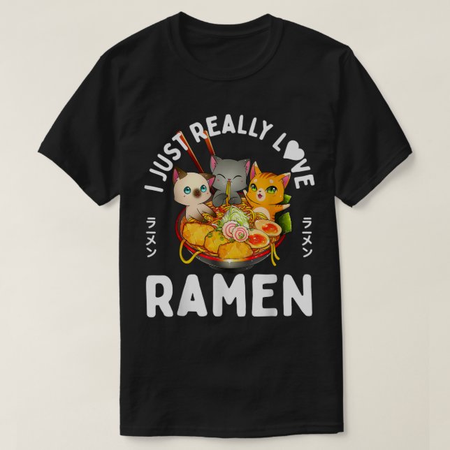 Camiseta Cute Cats Love Ramen Bowl Design (Frente do Design)