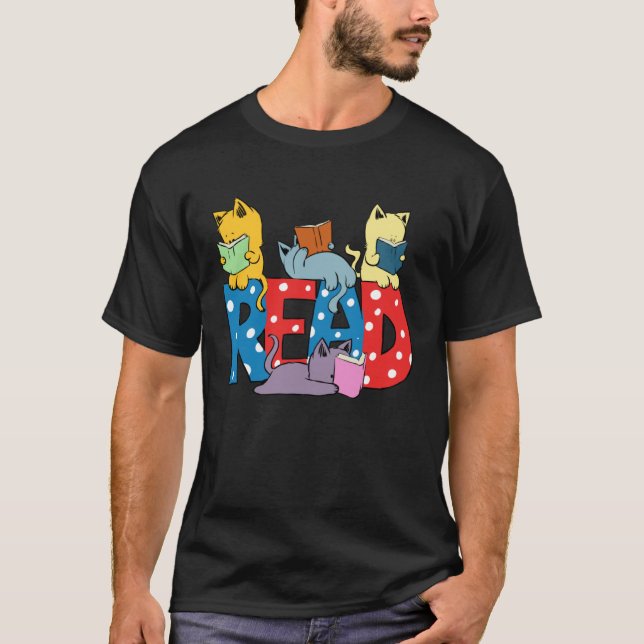 Camiseta cute cats reading books librarian teacher graphic (Frente)