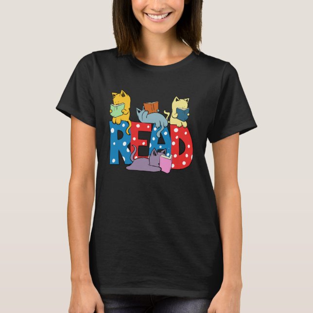 Camiseta cute cats reading books librarian teacher graphic (Frente)