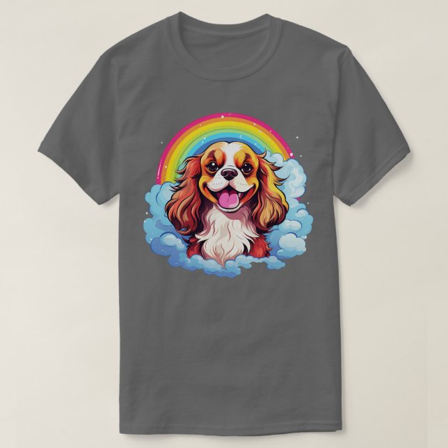 Camiseta Cute Cavalier King Charles Spaniel Rainbow Cloud D (Frente do Design)