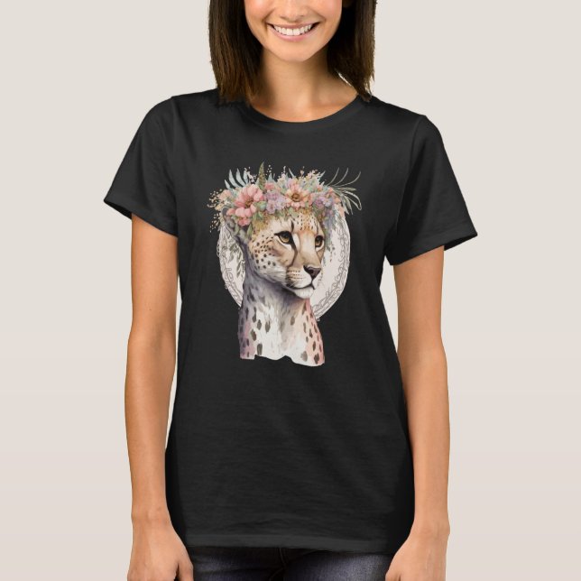 Camiseta Cute Cheetah Flower Crown Boho Aesthetic (Frente)