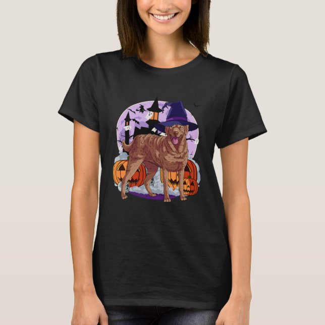 Camiseta Cute Chesapeake Bay Retriever Halloween Witch Pump (Frente)