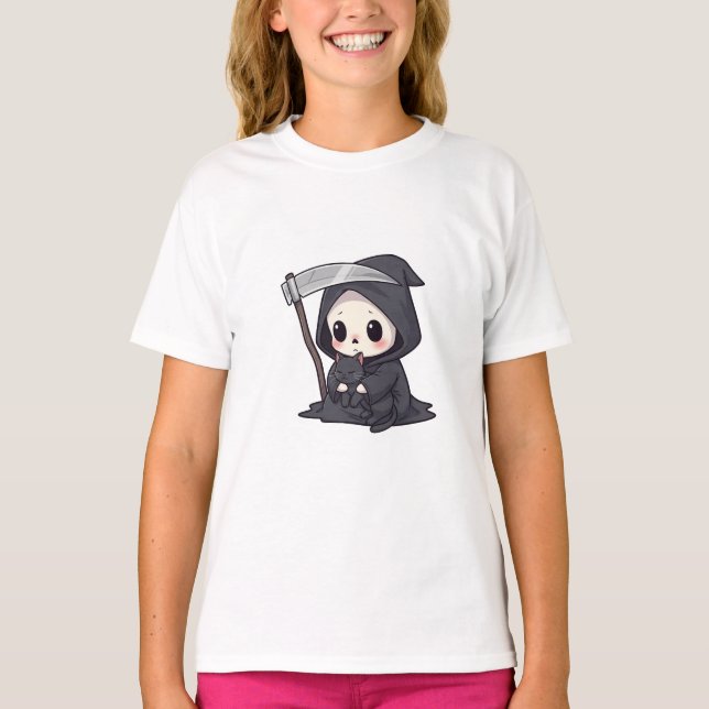 Camiseta Cute Chibi Ceifador Sentado Crianças (Frente)