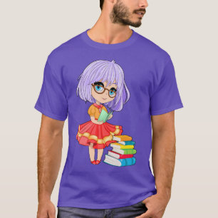 Camiseta Cute Chibi Gacha Style Fashion Reading Girl with B