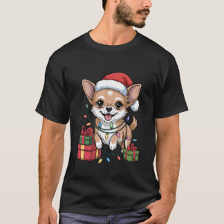 Camiseta Cute Chihuahua Chapéu de Papai Noel Natal Xmas Ama