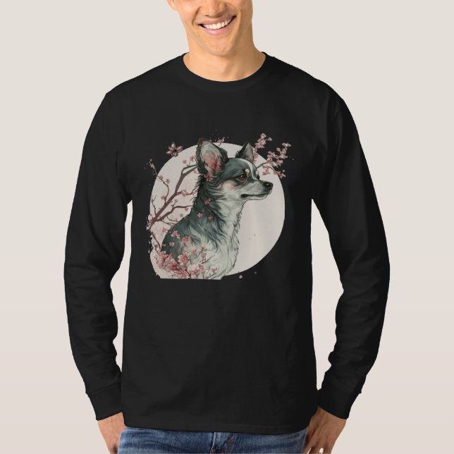 Camiseta Cute Chihuahua Cherry Blossom Dog Breed Japanese S (Frente)