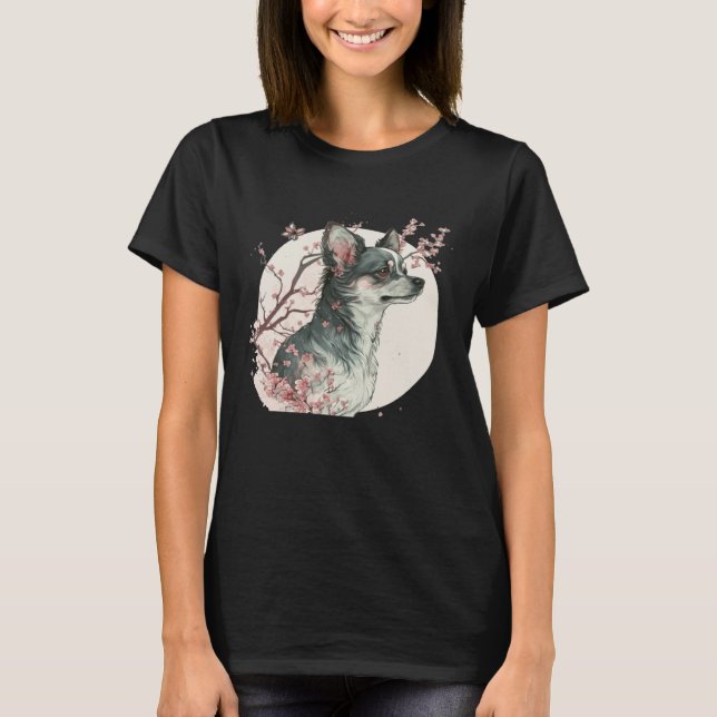 Camiseta Cute Chihuahua Cherry Blossom Dog Breed Japanese S (Frente)