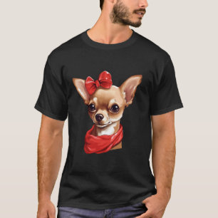 Camiseta Cute Chihuahua em um Arco Bandana Vermelha Bandana