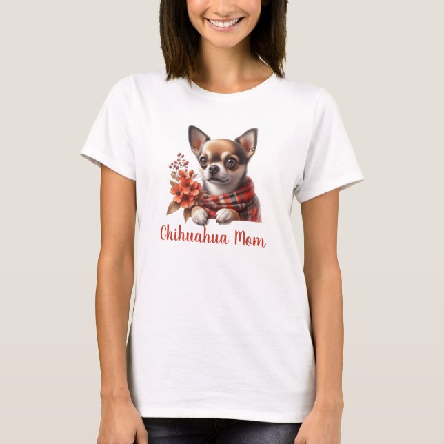 Camiseta Cute Chihuahua Mom Dog Puppy with Flowers (Frente)