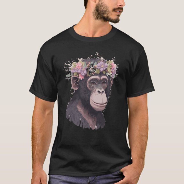 Camiseta Cute Chimp Chimpanzee Flower Crown Floral Ape Monk (Frente)