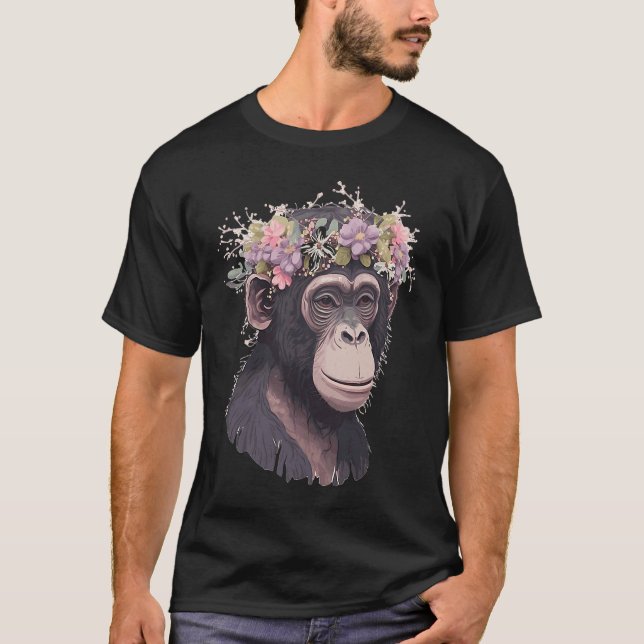 Camiseta Cute Chimp Chimpanzee Flower Crown Floral Ape Monk (Frente)