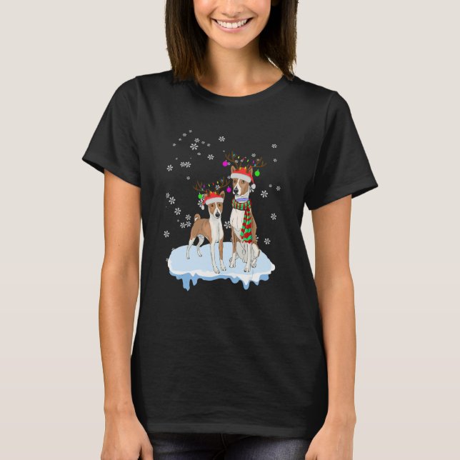 Camiseta Cute Christmas Basenji Santa Hats Reindeer Dog (Frente)