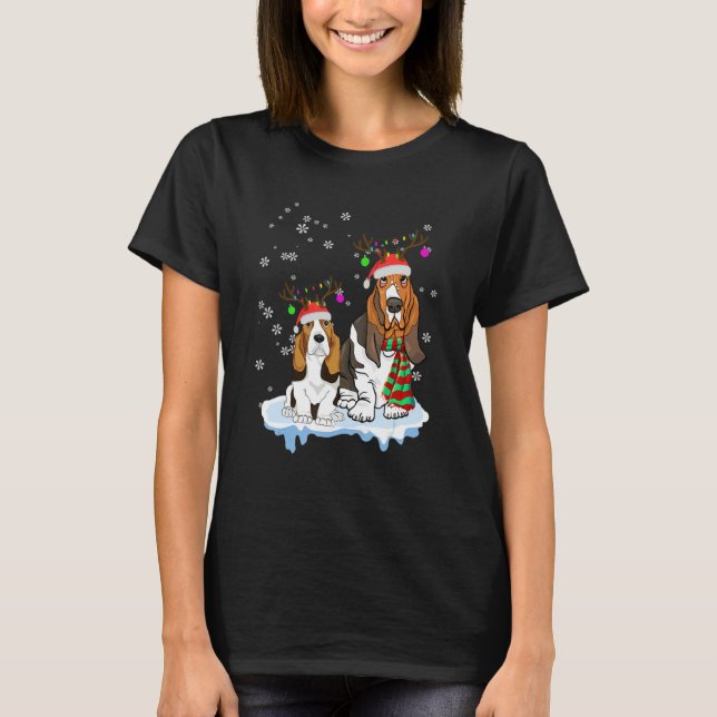 Camiseta Cute Christmas Basset Hound Santa Hats Reindeer Do (Frente)