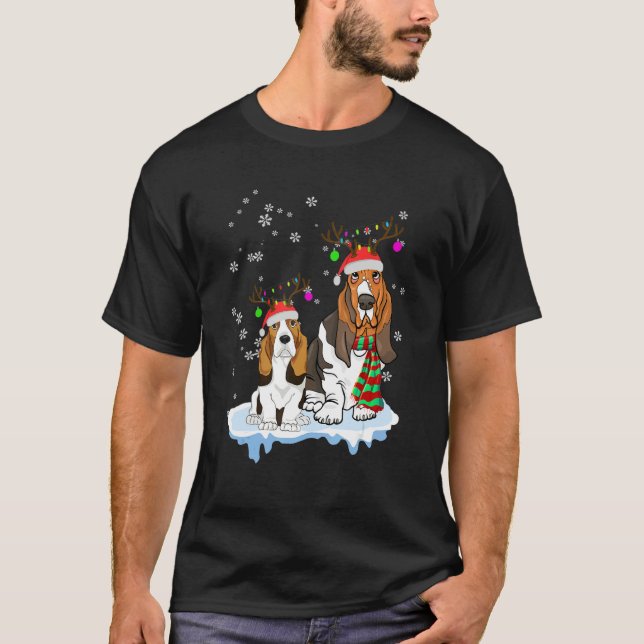Camiseta Cute Christmas Basset Hound Santa Hats Reindeer Do (Frente)