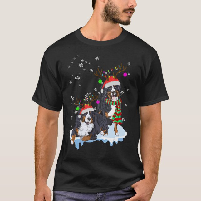 Camiseta Cute Christmas Bernese Mountain Santa Hats Reindee (Frente)