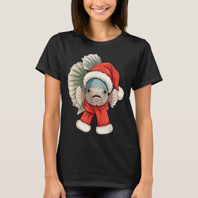 Camiseta Cute Christmas Betta Fish Santa  (Frente)